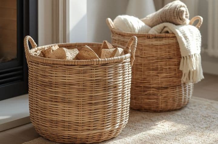 سبد حصیری لباس مناسب نظم دهی اتاق خواب و کمد